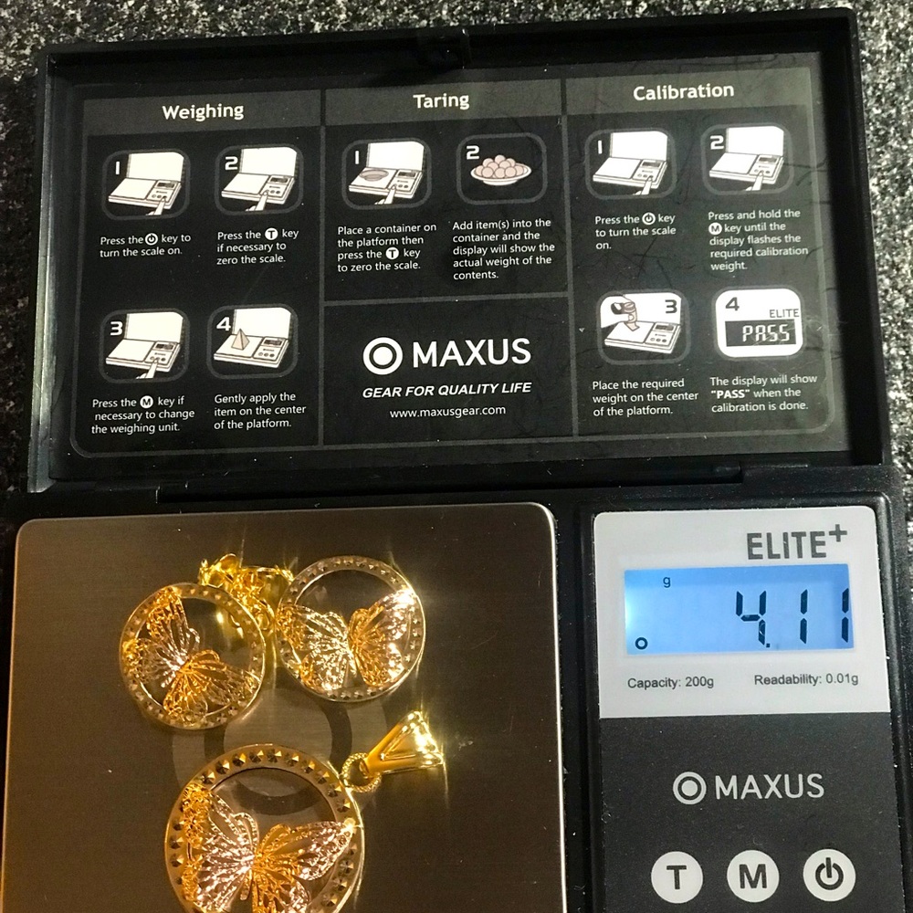 18K Real Gold-Set Earrings & Pendant